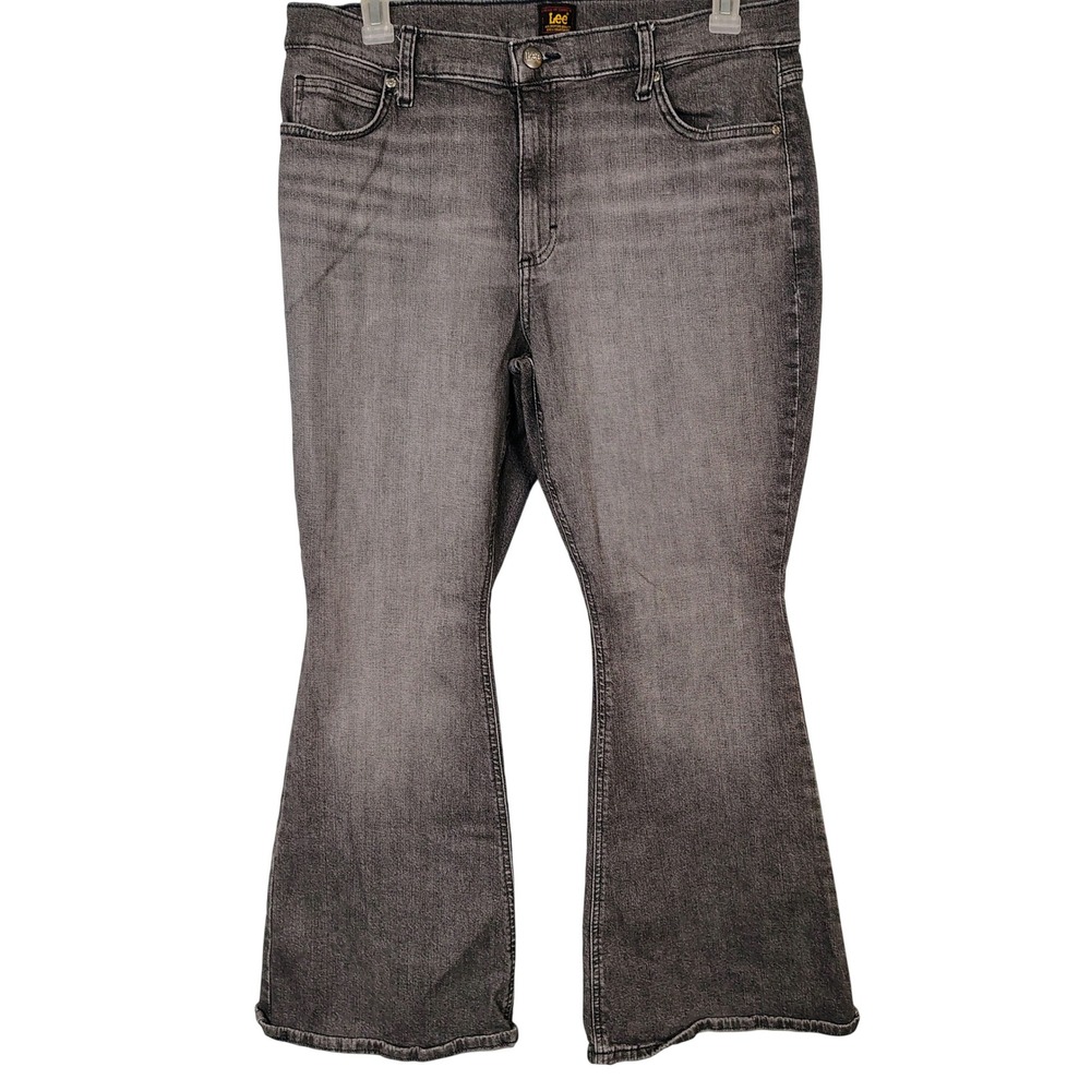 Lee Womens Flare Leg Jeans Faded Black Stretch Denim Pants 18S/C